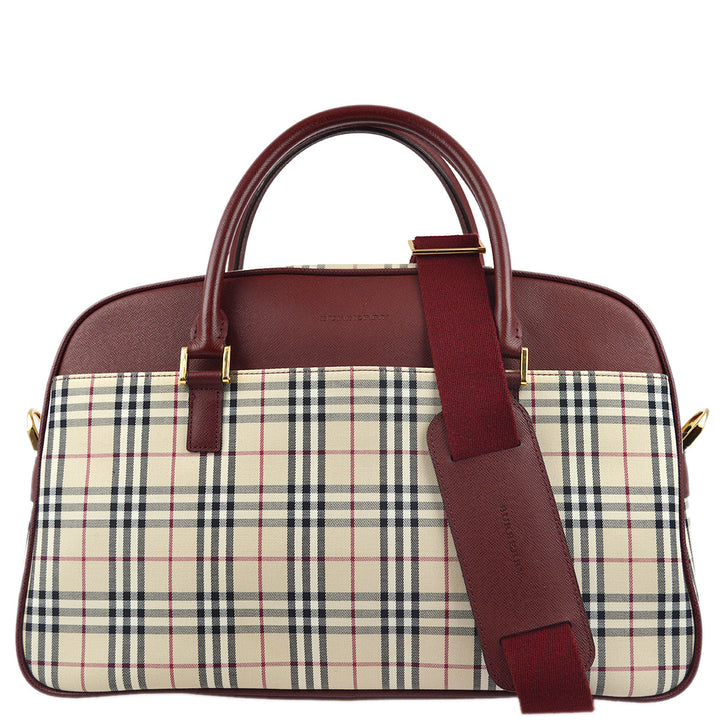 BURBERRY Beige Bordeaux  Check 2way Handbag 182065