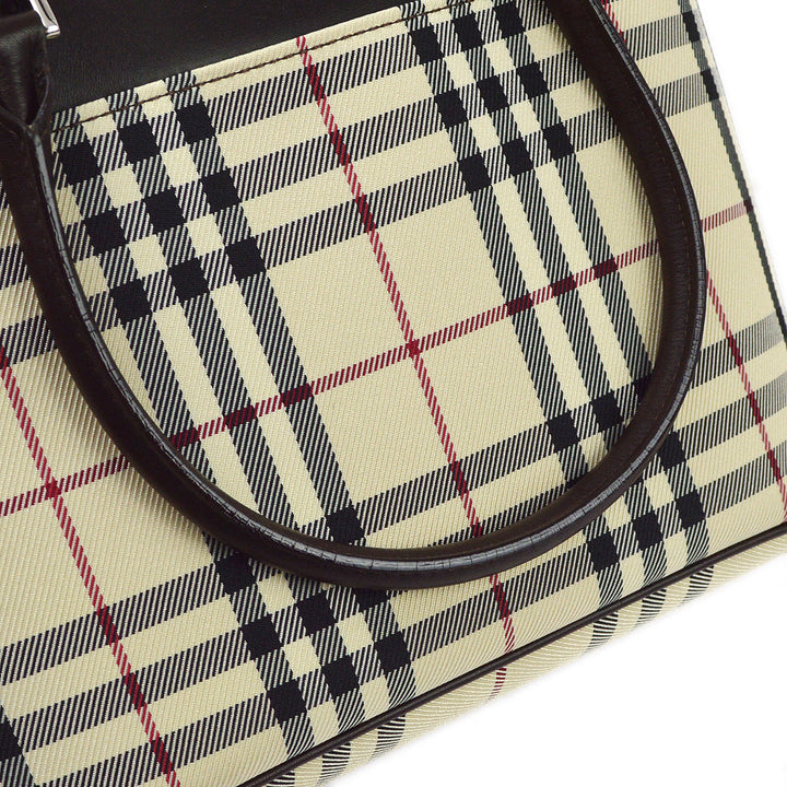BURBERRY Beige Brown  Check Tote Handbag 173014