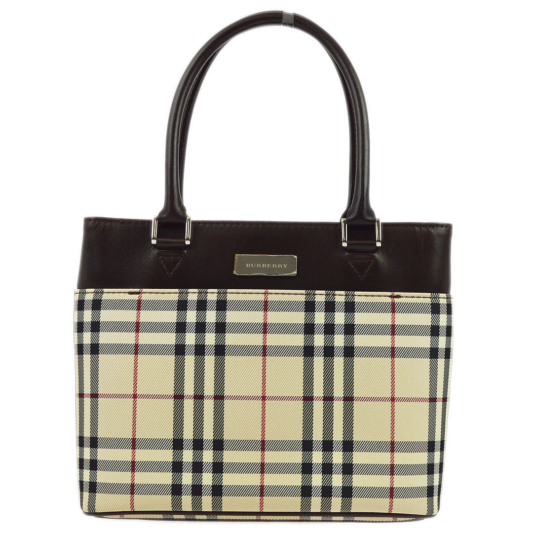 BURBERRY Beige Brown  Check Tote Handbag 173015