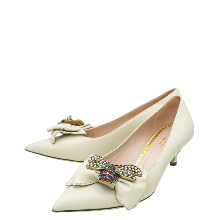 Gucci Cream Nappa Queen Margaret Pump 36.5