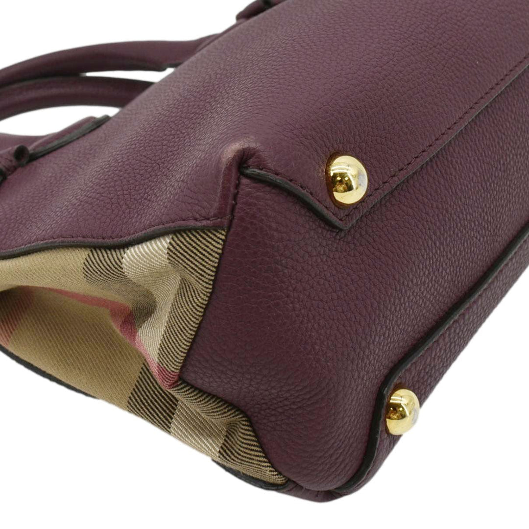 Burberry Banner Small House Check Leather Tote Shoulder Bag Maroon