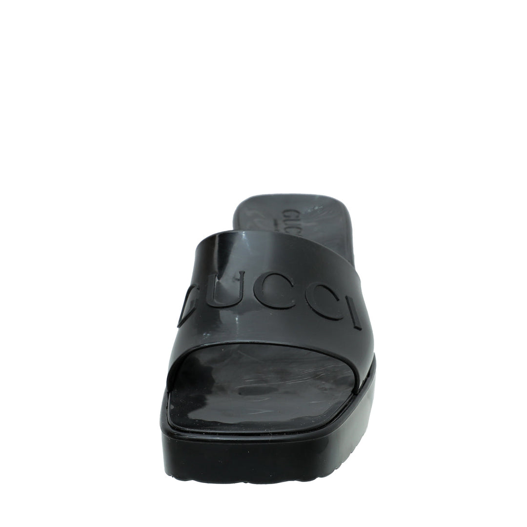 Gucci Black Logo Rubber Slide Sandal 34