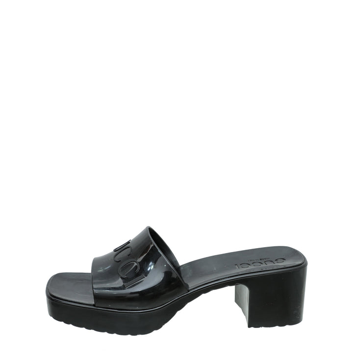 Gucci Black Logo Rubber Slide Sandal 34