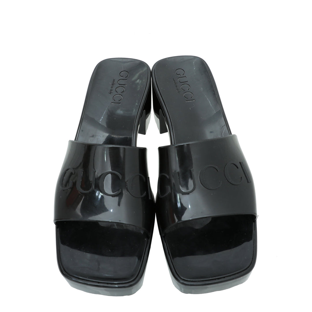 Gucci Black Logo Rubber Slide Sandal 34
