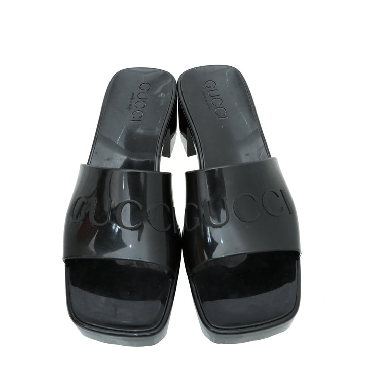 Gucci Black Logo Rubber Slide Sandal 34