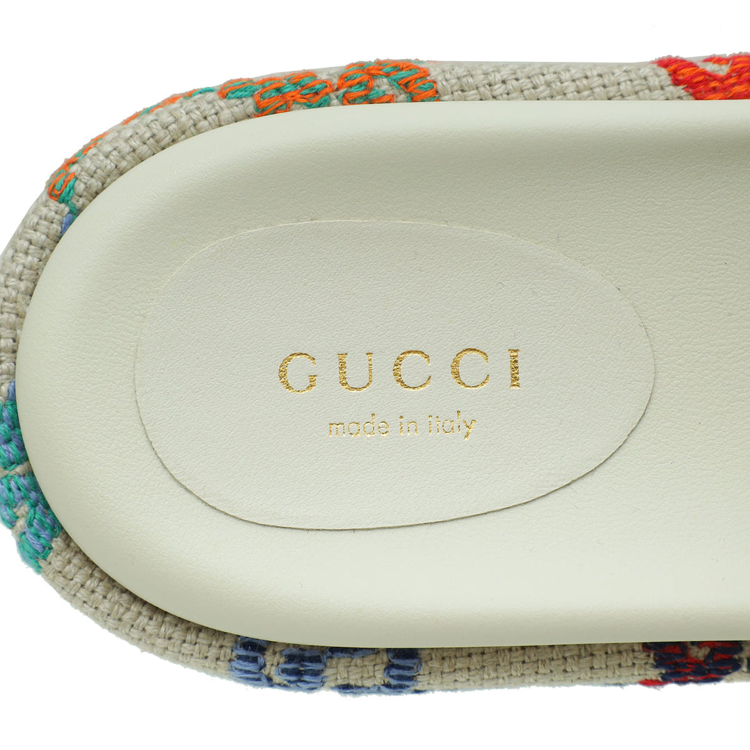 Gucci Gray Multicolor GG Jacquard Platform Slides 36