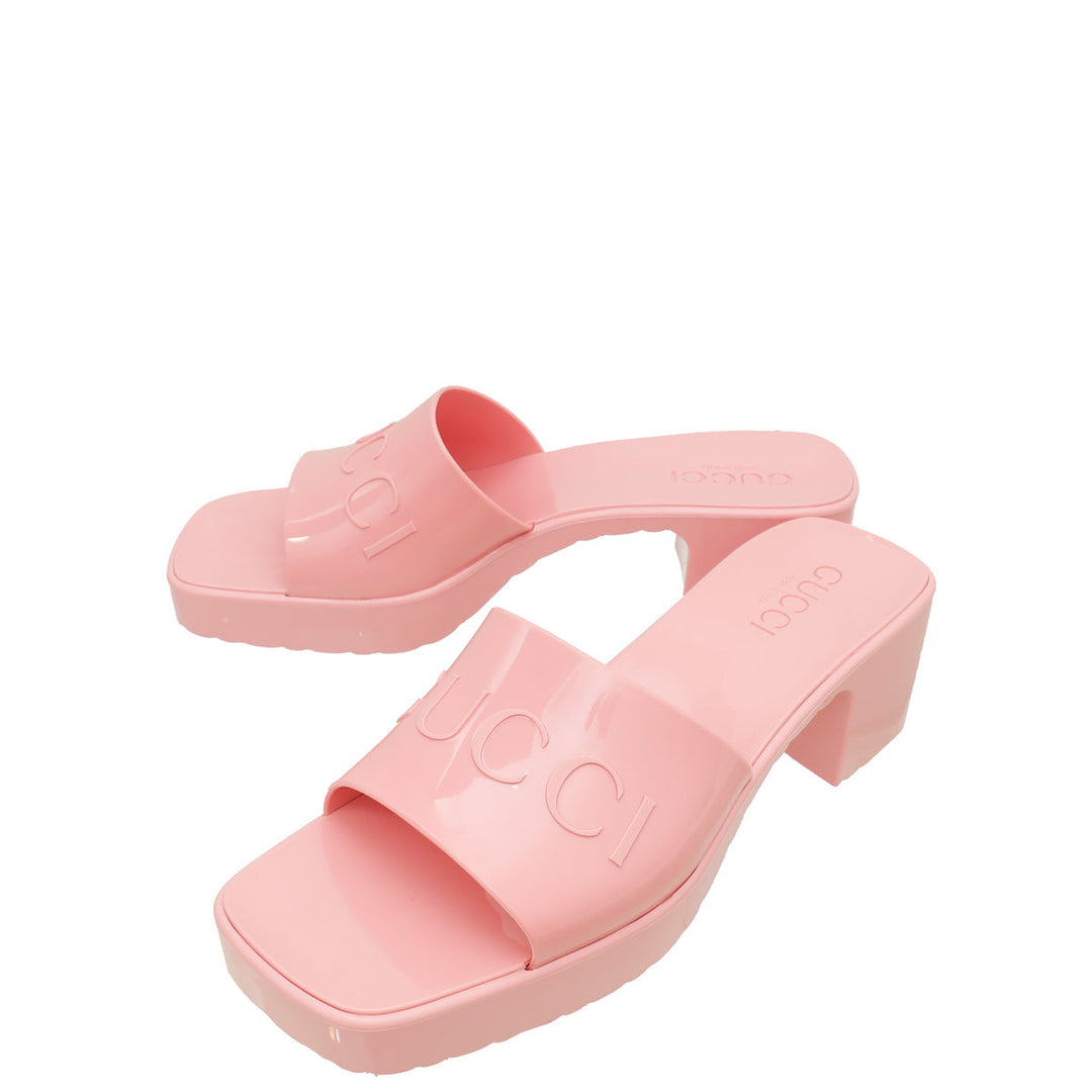 Gucci Pink Logo Rubber Slide Sandal 37