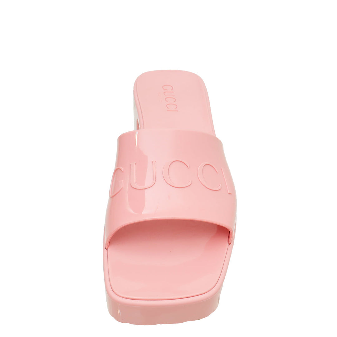 Gucci Pink Logo Rubber Slide Sandal 37