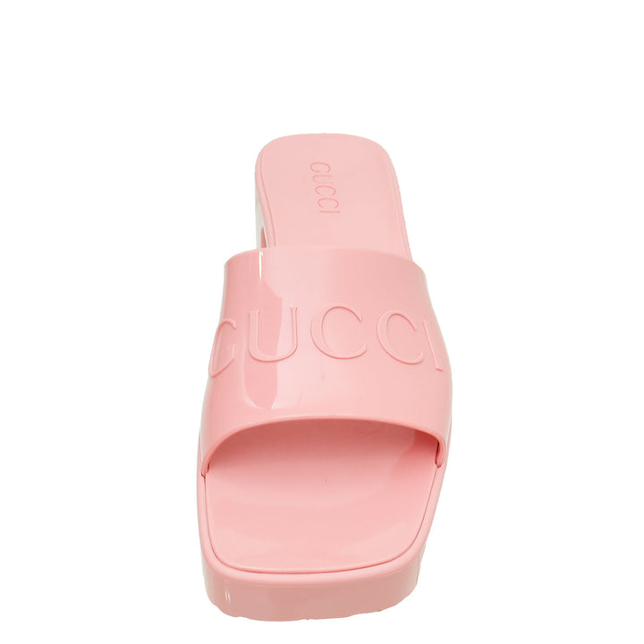 Gucci Pink Logo Rubber Slide Sandal 37