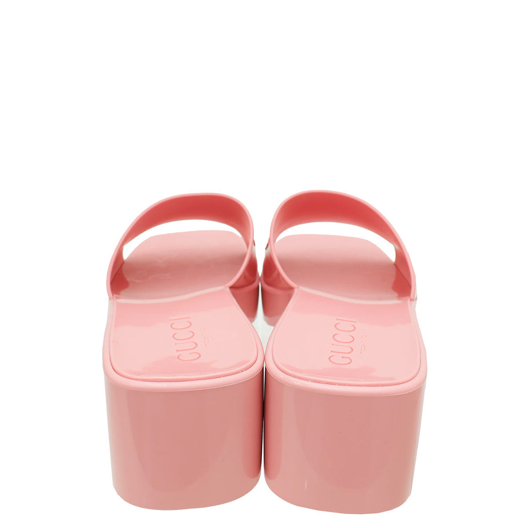 Gucci Pink Logo Rubber Slide Sandal 37