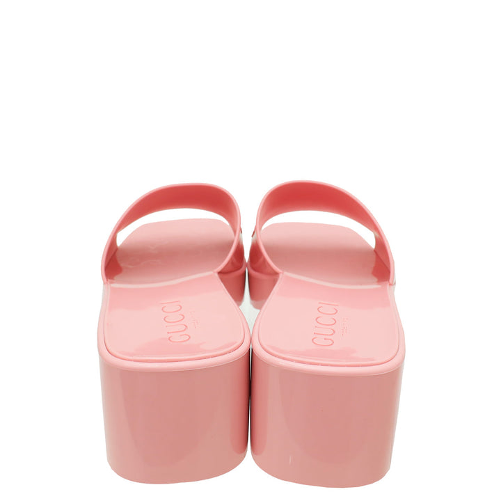 Gucci Pink Logo Rubber Slide Sandal 37