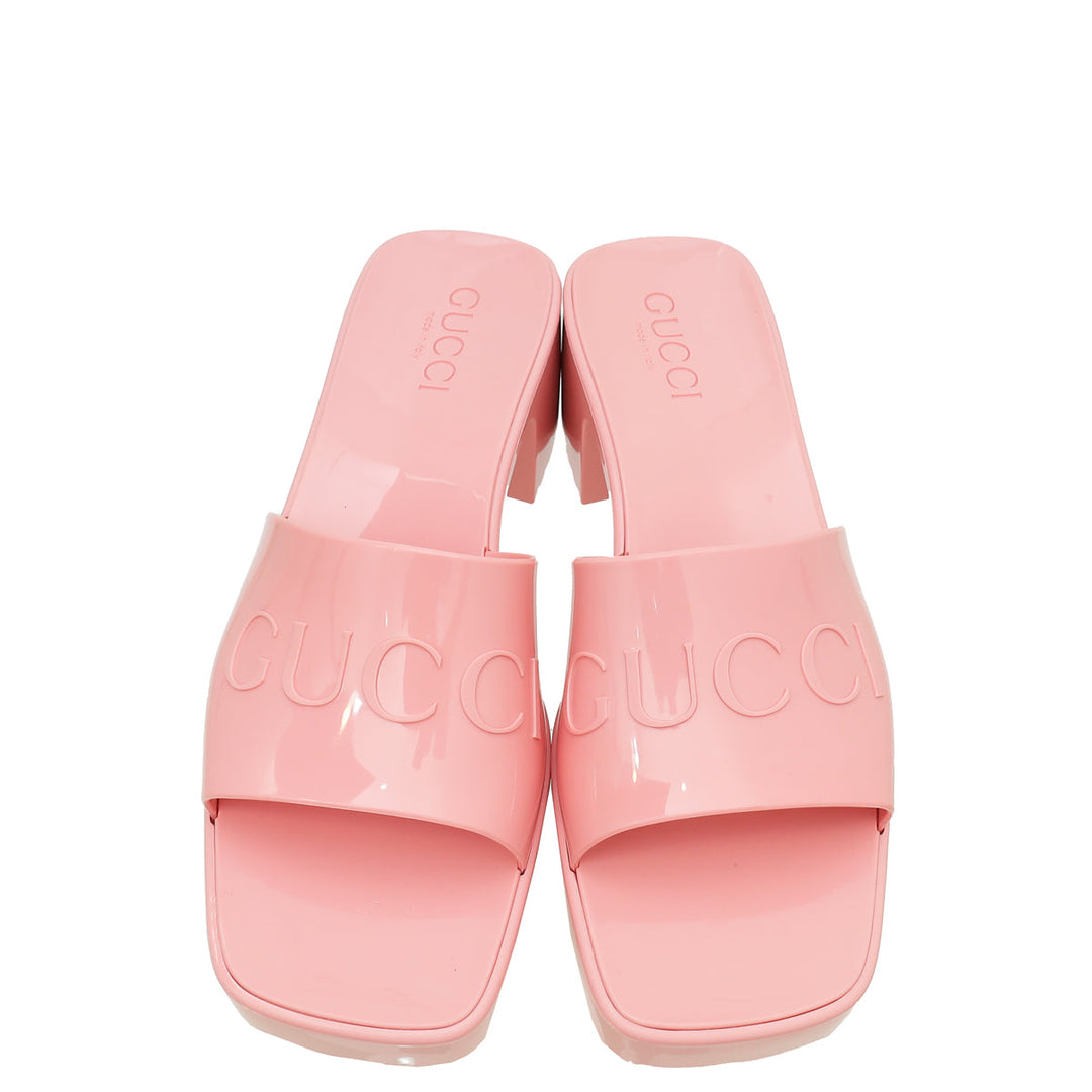 Gucci Pink Logo Rubber Slide Sandal 37