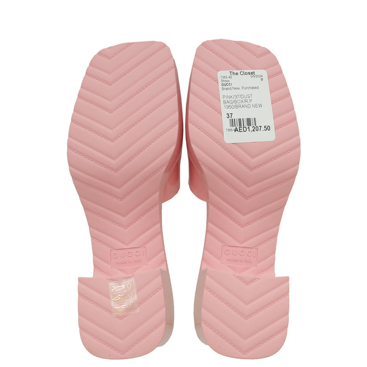 Gucci Pink Logo Rubber Slide Sandal 37