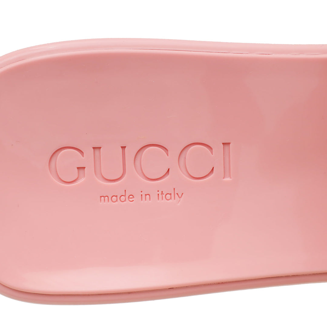 Gucci Pink Logo Rubber Slide Sandal 37