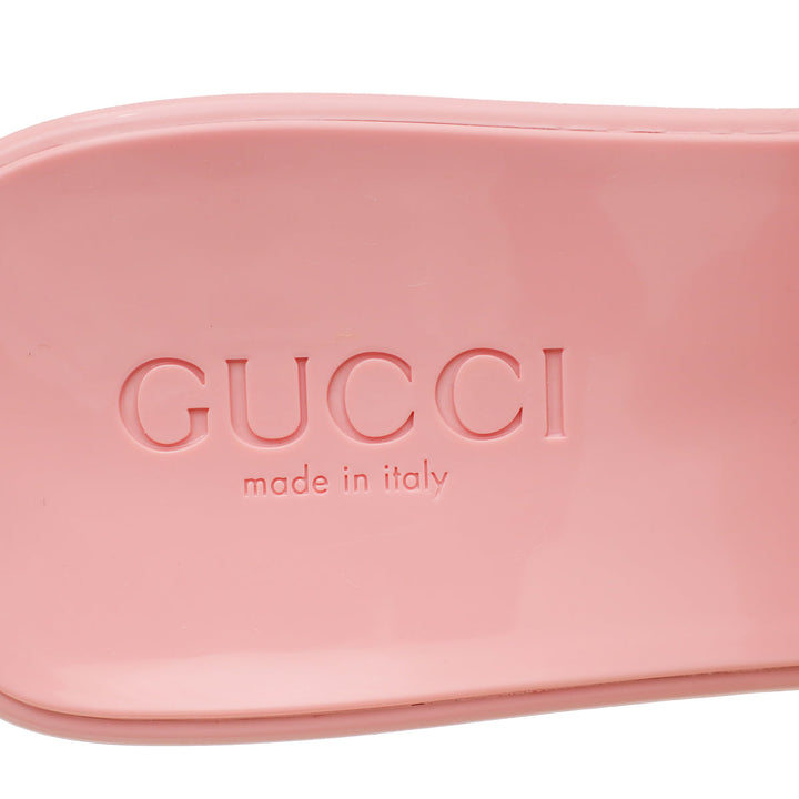 Gucci Pink Logo Rubber Slide Sandal 37