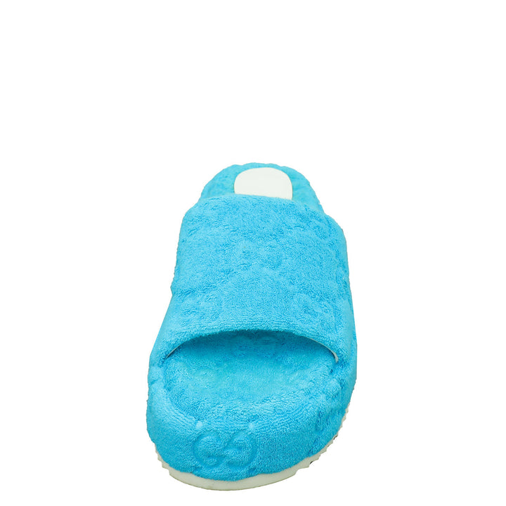 Gucci Sky Blue GG Terry Platform Slides 36.5
