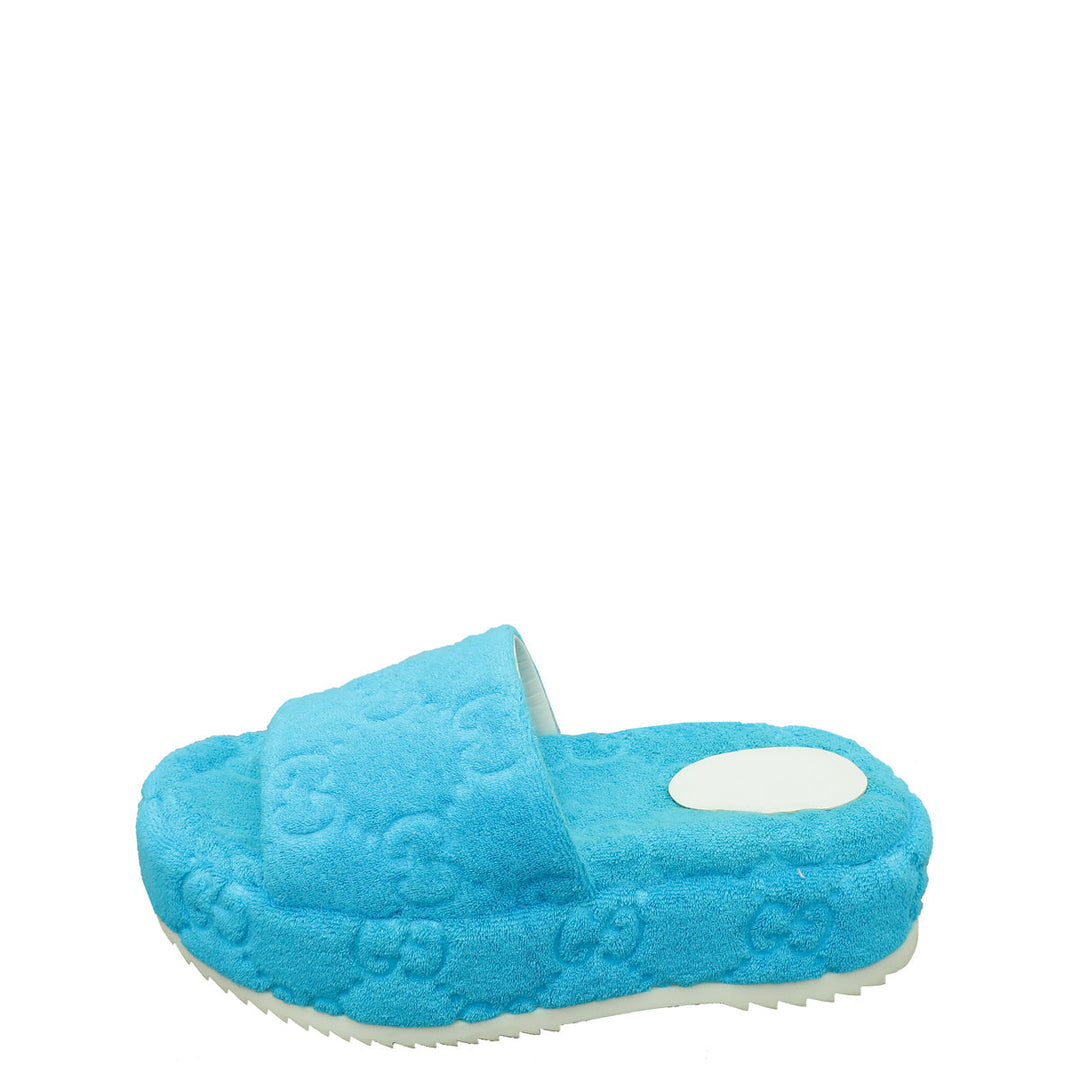 Gucci Sky Blue GG Terry Platform Slides 36.5