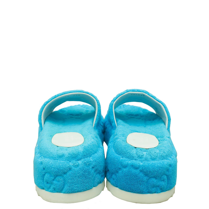 Gucci Sky Blue GG Terry Platform Slides 36.5