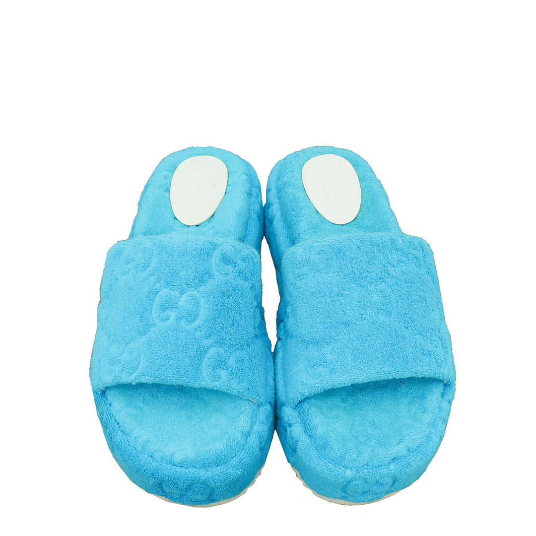 Gucci Sky Blue GG Terry Platform Slides 36.5