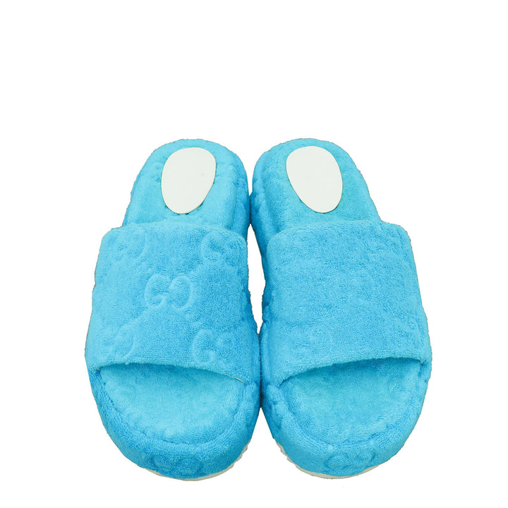 Gucci Sky Blue GG Terry Platform Slides 36.5