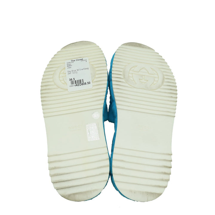 Gucci Sky Blue GG Terry Platform Slides 36.5