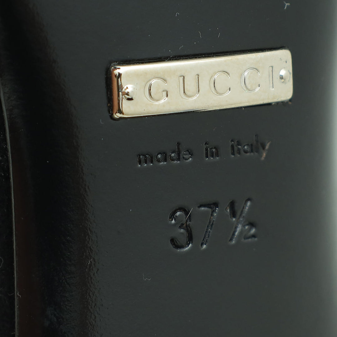 Gucci Black Suede Maxime Crystal Horsebit Slide Sandals 37.5