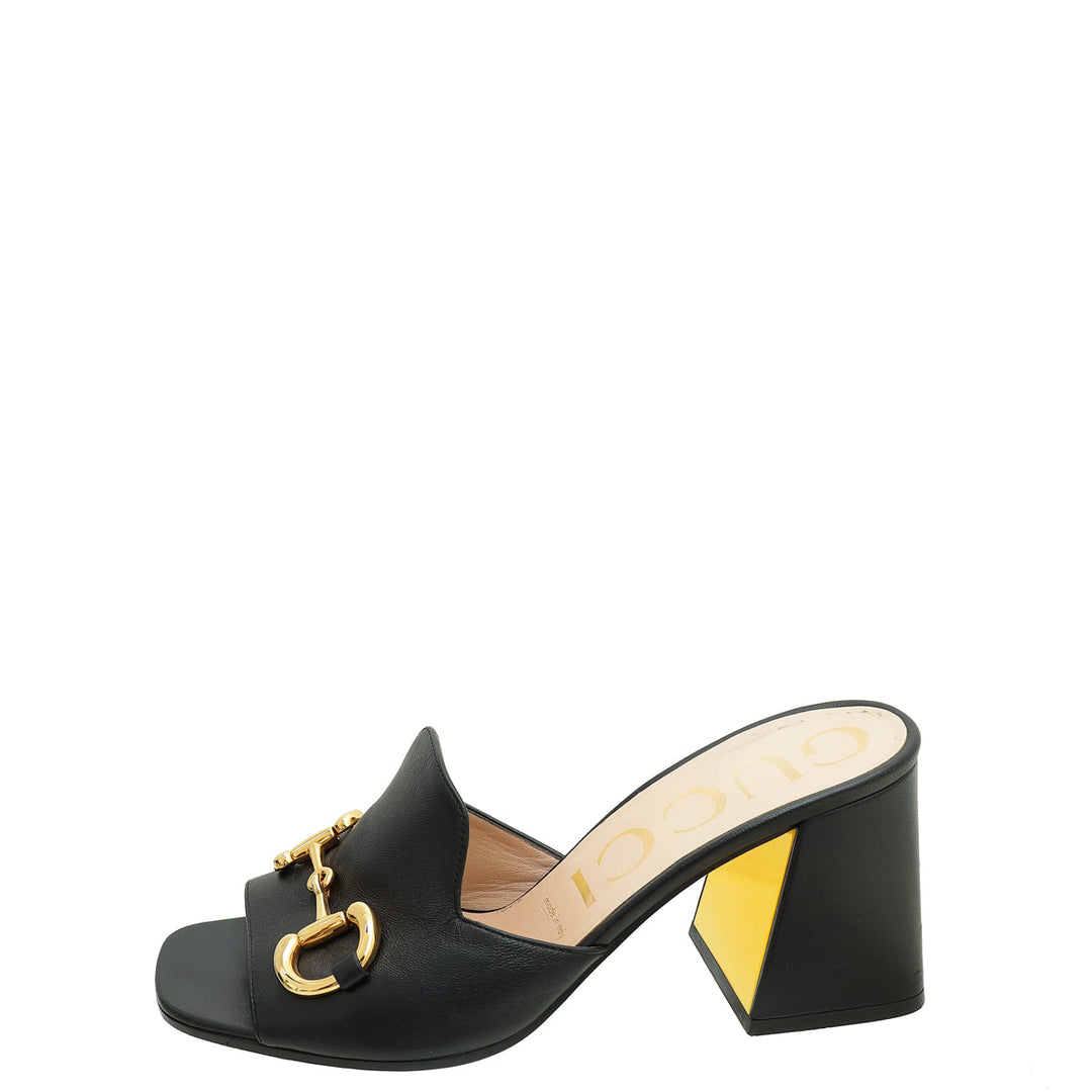 Gucci Black Horsebit Slide Block Heeled Sandals 38.5