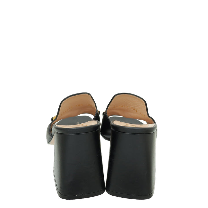 Gucci Black Horsebit Slide Block Heeled Sandals 38.5