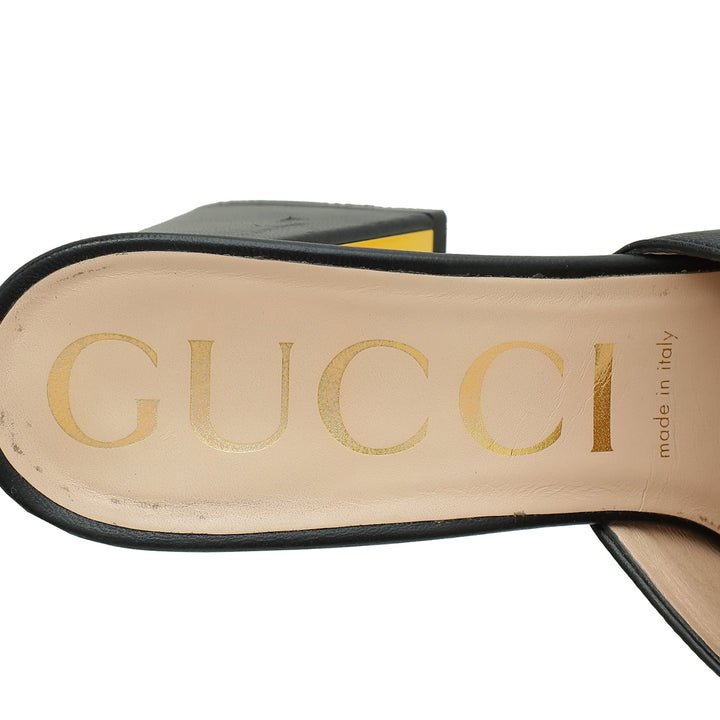 Gucci Black Horsebit Slide Block Heeled Sandals 38.5