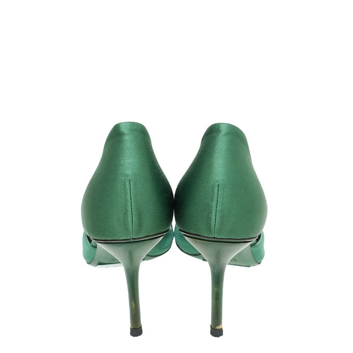 Gucci Green Satin Horsebit Crystal D'Orsay Pumps 40