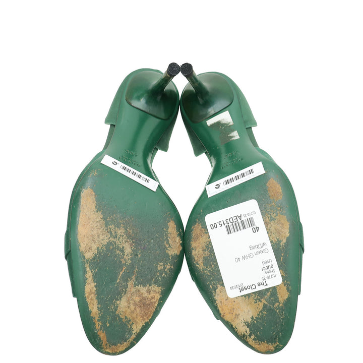 Gucci Green Satin Horsebit Crystal D'Orsay Pumps 40