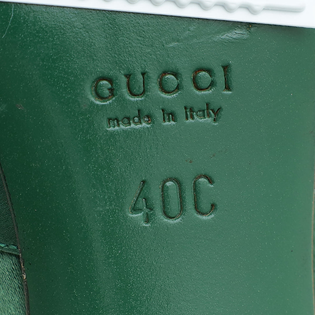 Gucci Green Satin Horsebit Crystal D'Orsay Pumps 40