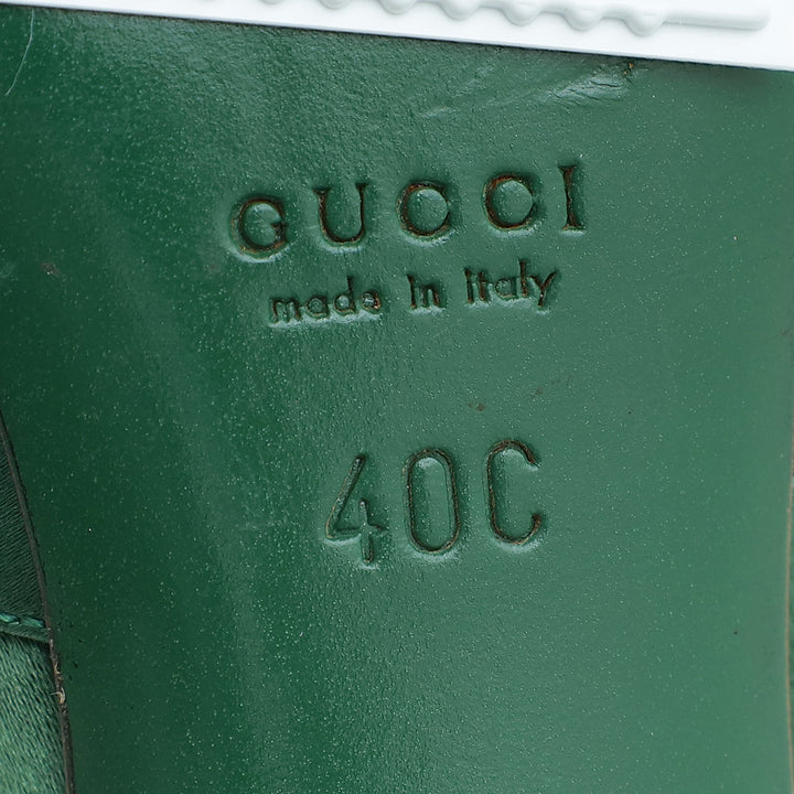 Gucci Green Satin Horsebit Crystal D'Orsay Pumps 40