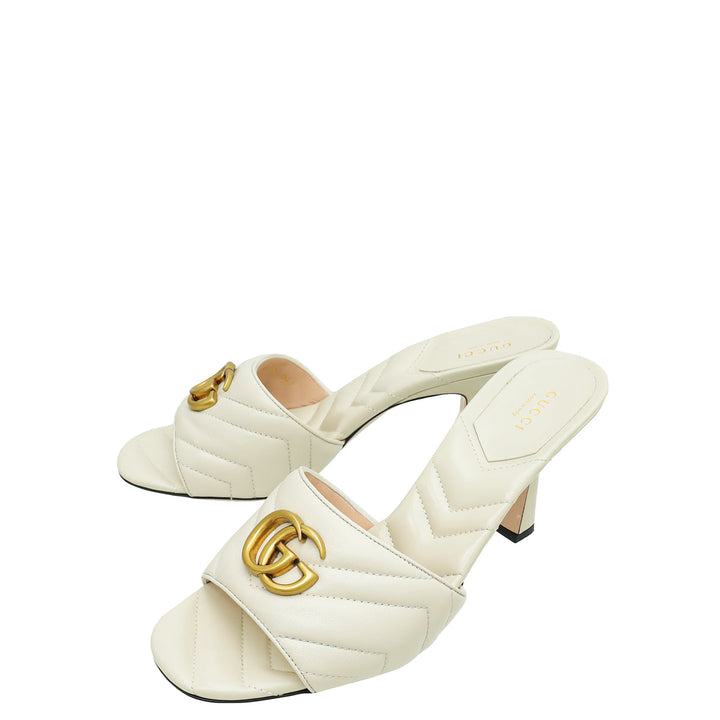 Gucci White Cream GG Marmont Slide Mules 40