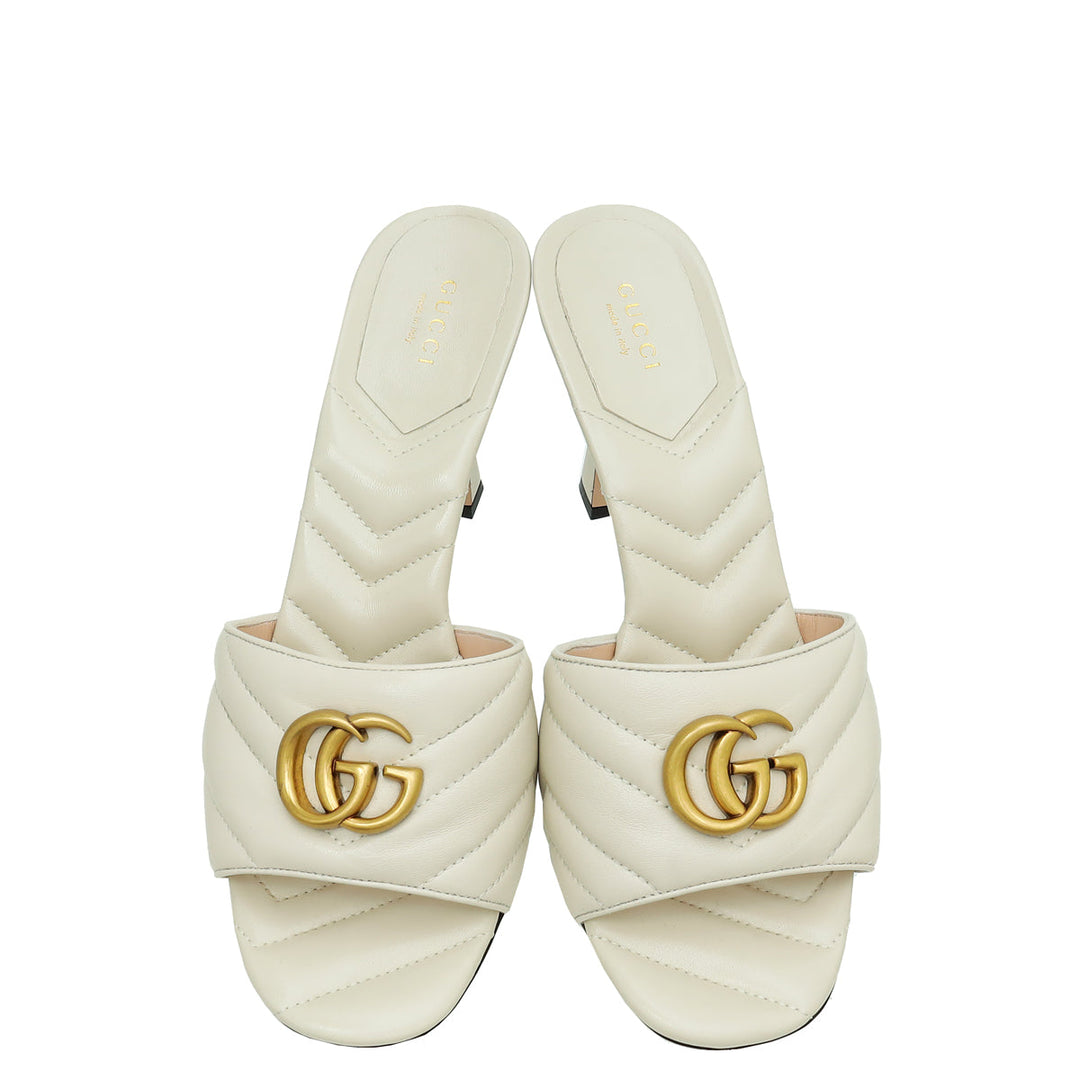 Gucci White Cream GG Marmont Slide Mules 40