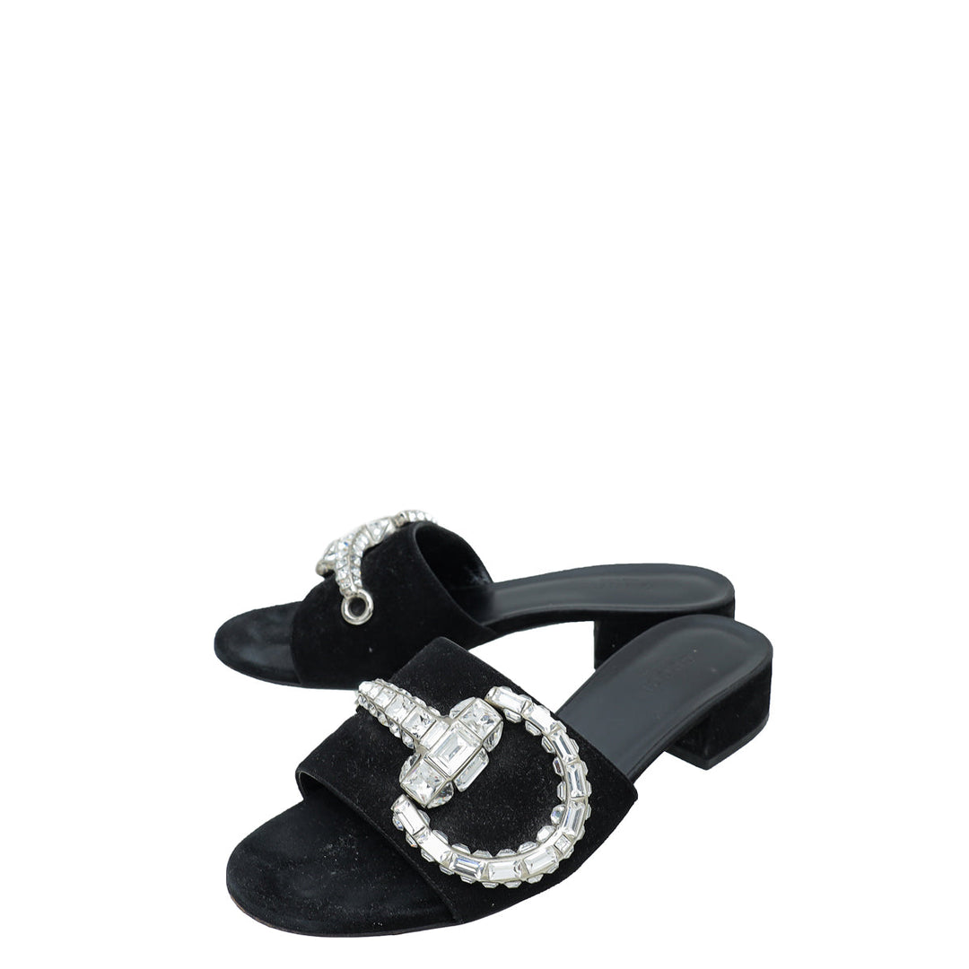 Gucci Black Maxime Suede Horsebit Crystal Mules 36