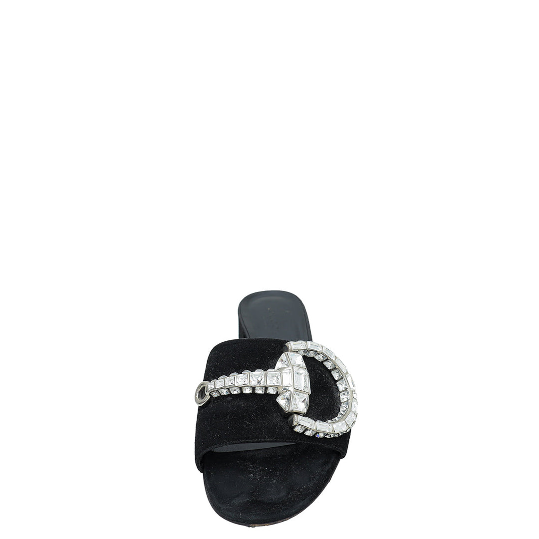 Gucci Black Maxime Suede Horsebit Crystal Mules 36