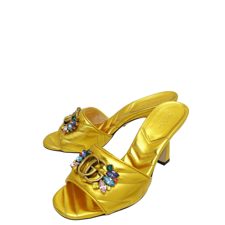 Gucci Gold GG Crystal Marmont Slide Mules Sandal 36