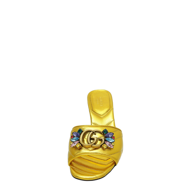 Gucci Gold GG Crystal Marmont Slide Mules Sandal 36