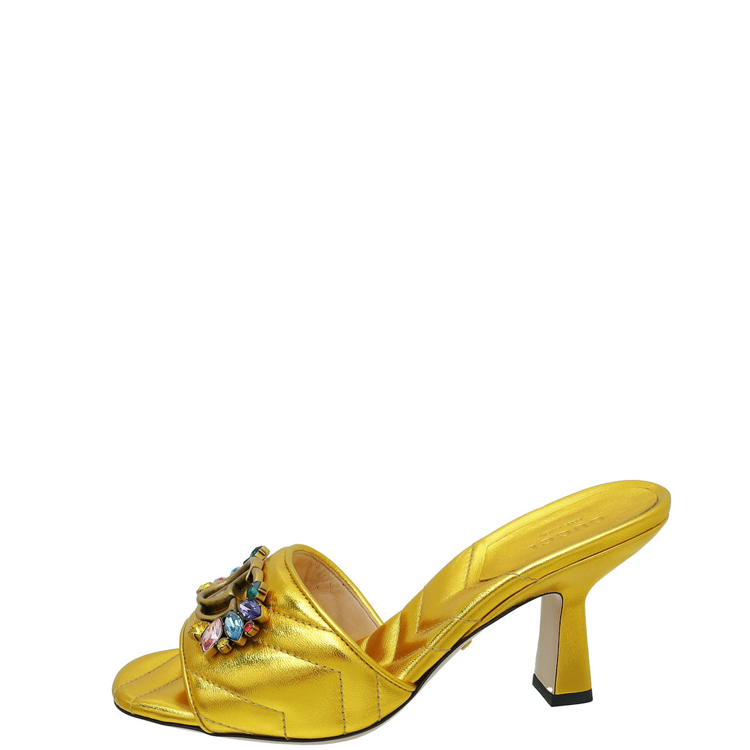 Gucci Gold GG Crystal Marmont Slide Mules Sandal 36
