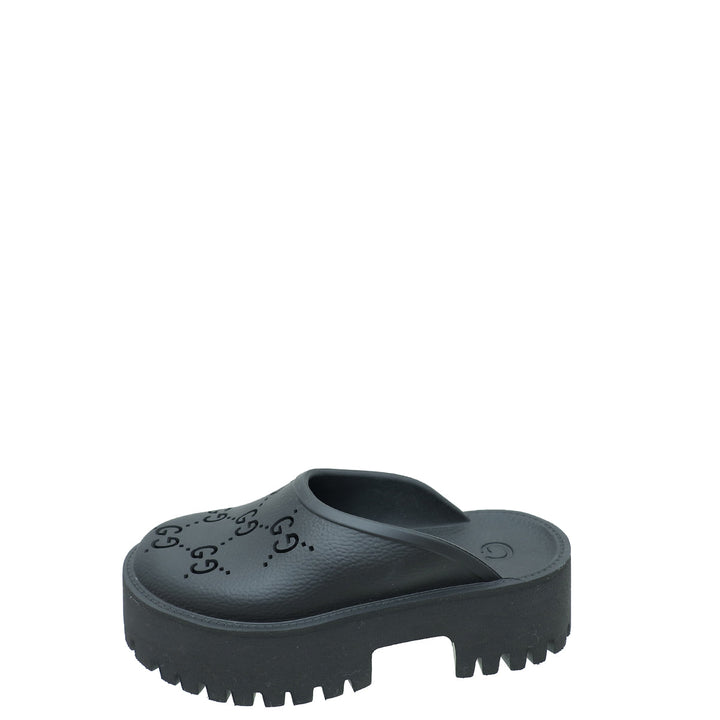 Gucci Black GG Platform Perforated Sandal 36
