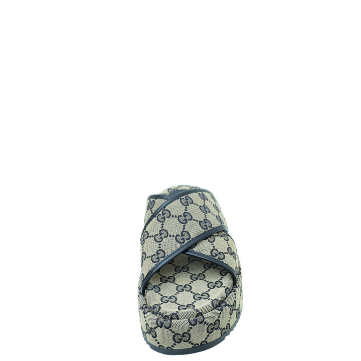 Gucci Navy Blue GG Platform 30mm Sandal 38.5