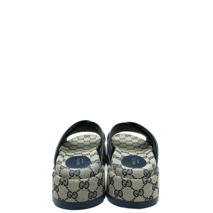 Gucci Navy Blue GG Platform 30mm Sandal 38.5