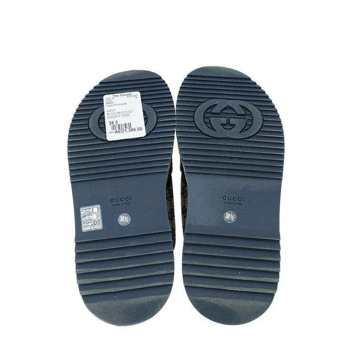 Gucci Navy Blue GG Platform 30mm Sandal 38.5