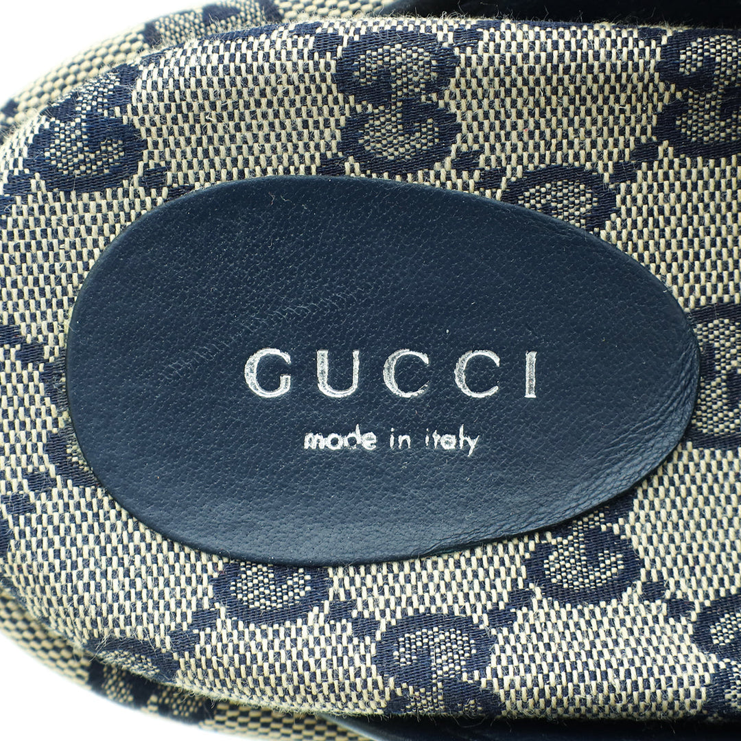 Gucci Navy Blue GG Platform 30mm Sandal 38.5