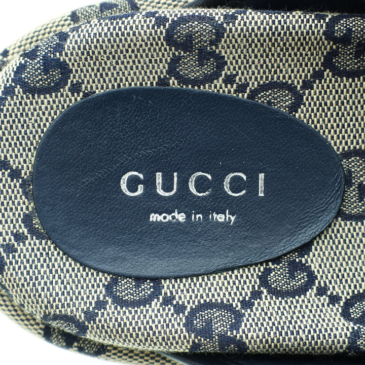 Gucci Navy Blue GG Platform 30mm Sandal 38.5