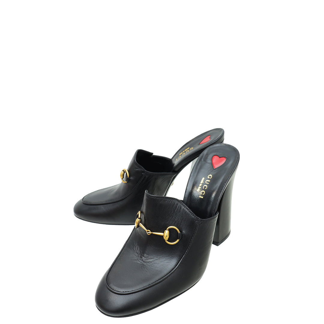 Gucci Black Malaga Kid Horsebit Princetown High Heel Mules 39