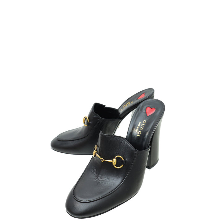 Gucci Black Malaga Kid Horsebit Princetown High Heel Mules 39
