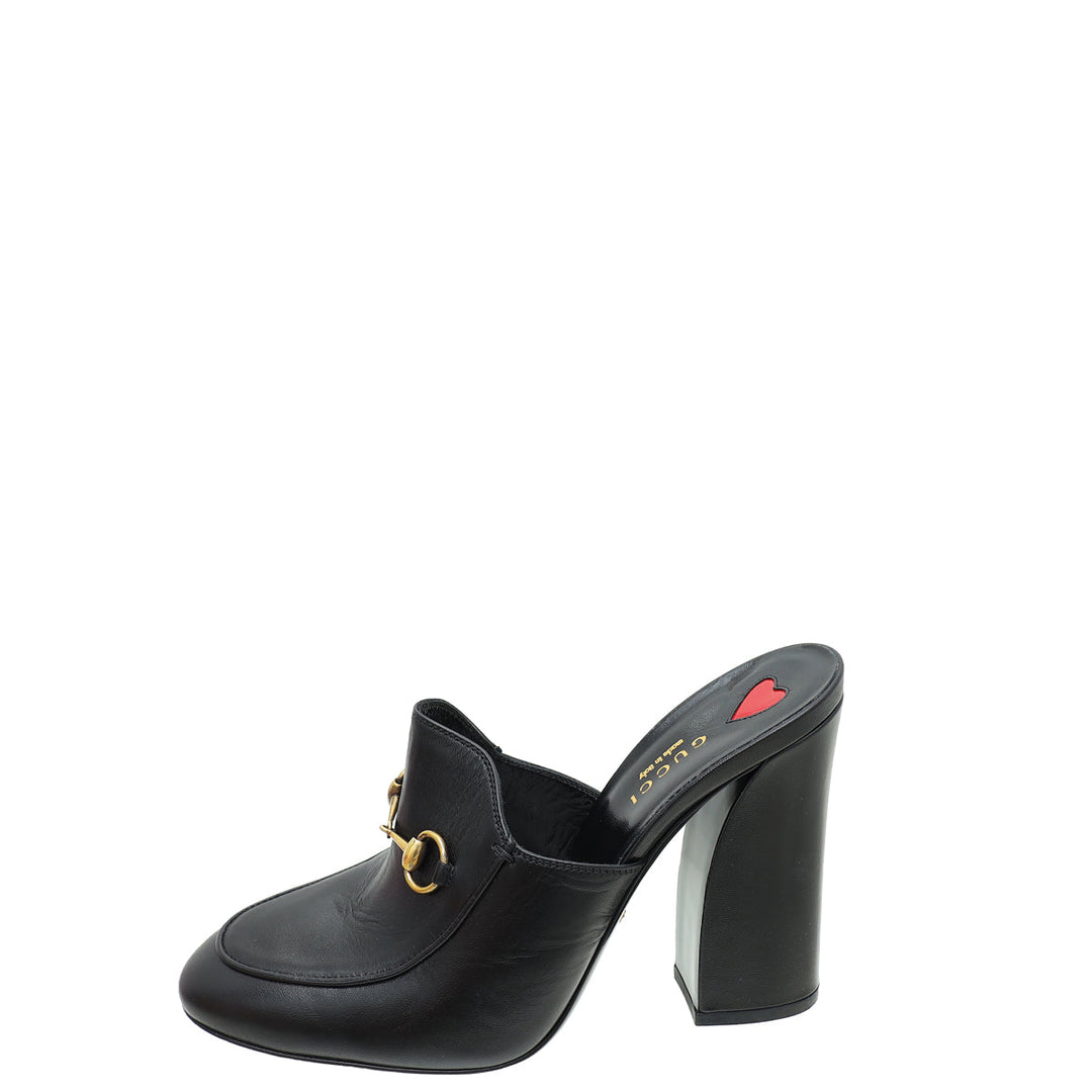 Gucci Black Malaga Kid Horsebit Princetown High Heel Mules 39