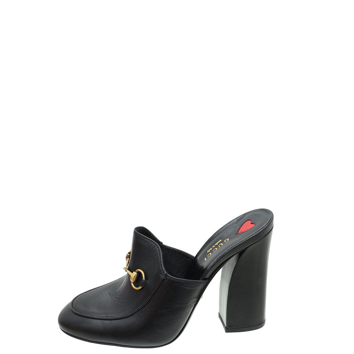 Gucci Black Malaga Kid Horsebit Princetown High Heel Mules 39